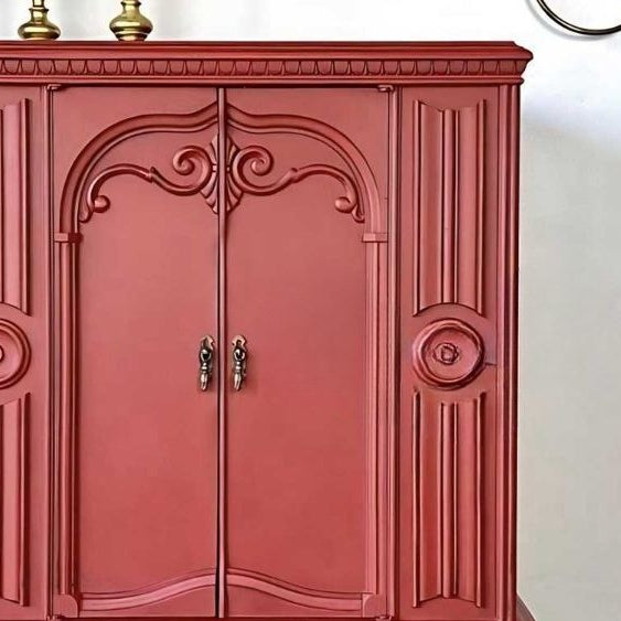 Vintage Solid Wood Tall Cabinet – Art Deco Red Entry Buffet, Antique Living Room Storage, Display, Bookcase & Wine Cabinet, Custom Design