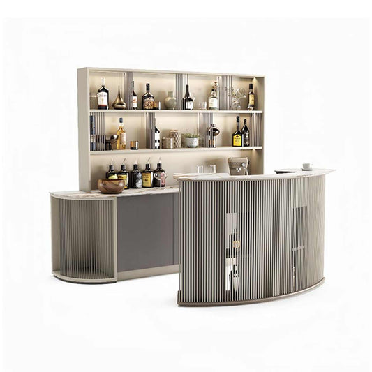 Luxury Curved Bar Cabinet System – Modern Open Display Bar Unit with LED Lighting, Designer Multi-Level Wine Storage for Contemporary Living Rooms