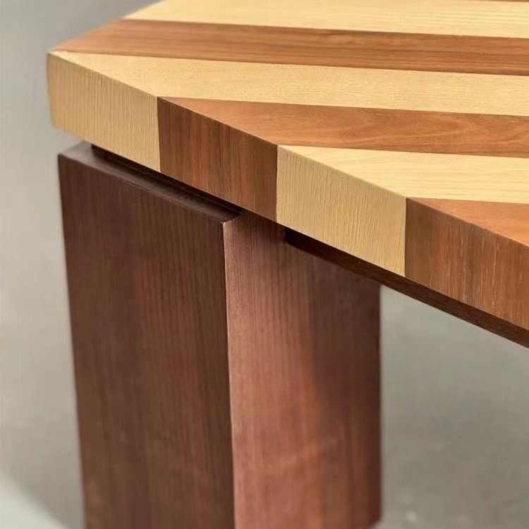 Mid-Century Modern Striped Solid Wood Coffee Table – Artistic Retro Style Table for Living Room