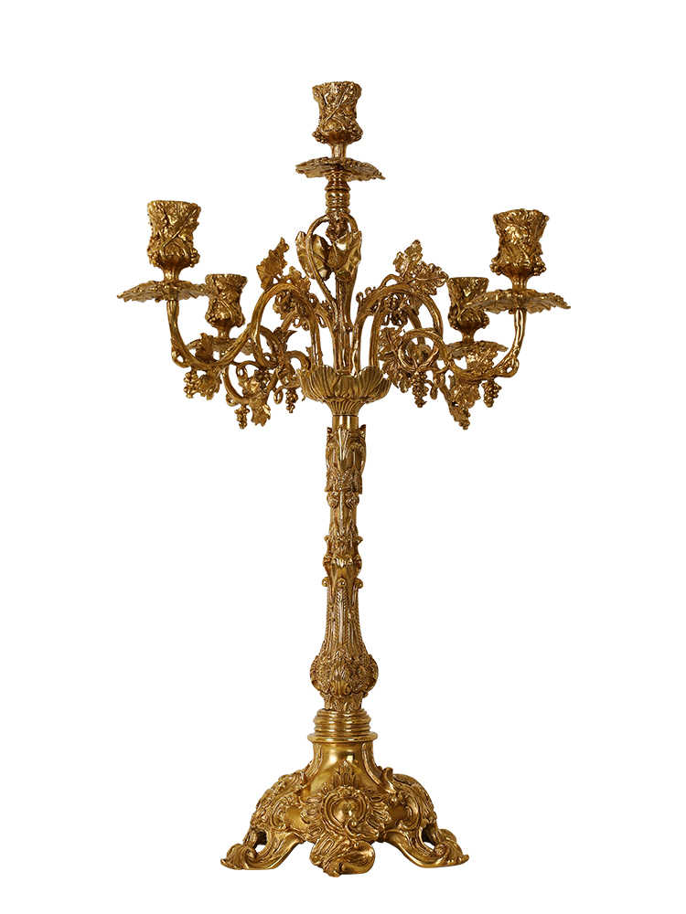Baroque Luxury Solid Brass Candelabra – Antique Candle Holder, Ornate Home & Villa Centerpiece Décor