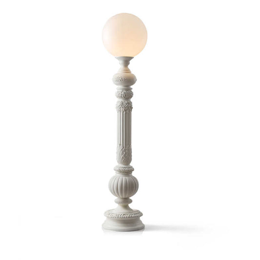 French Baroque Floor Lamp with Hand-Carved Column Base, Luxury Villa Living Room Statement Lighting with Globe Shade, Vintage Ornate Fireplace Accent Lamp