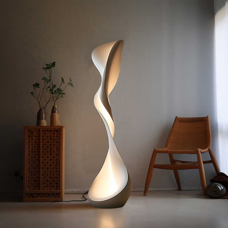 Contemporary Ceramic Sculpture Floor Lamp – Modern Twisted Art Lighting, Designer Statement Lamp for Living Rooms and Hotel Lobbies with Warm LED Light