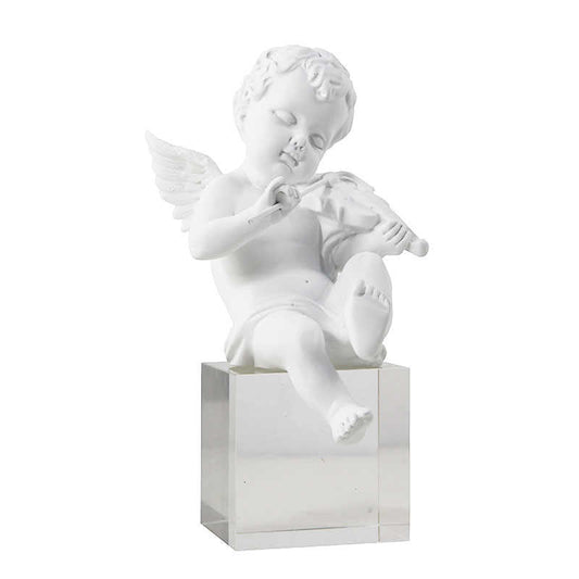 Creative Angel Musician Figurine – White Resin Decor Statues for Living Room, TV Cabinet, Entryway, Kids Room