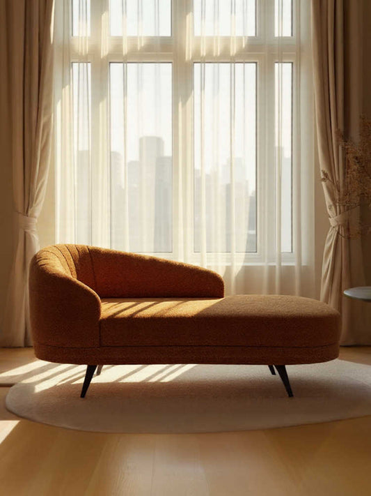 Vintage Chenille Fabric Chaise Lounge Sofa – Retro Cozy Lazy Lounger for Small Living Room, Bedroom & Balcony