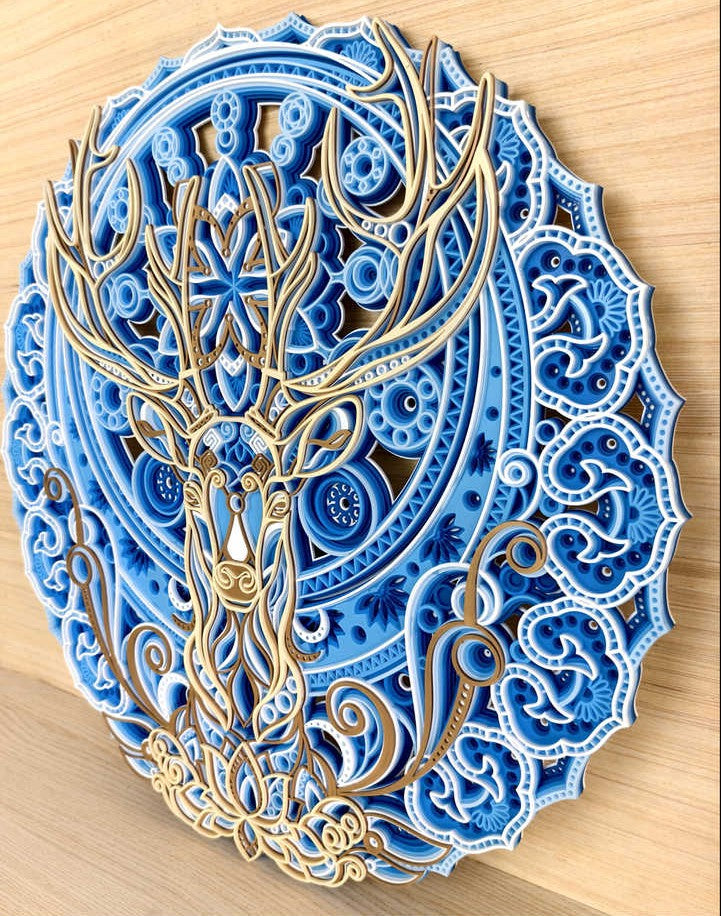 Creative Mandala Deer Wall Art – 3D Wooden Round LED Acrylic Panel, Modern Style Living Room, Dining Room
