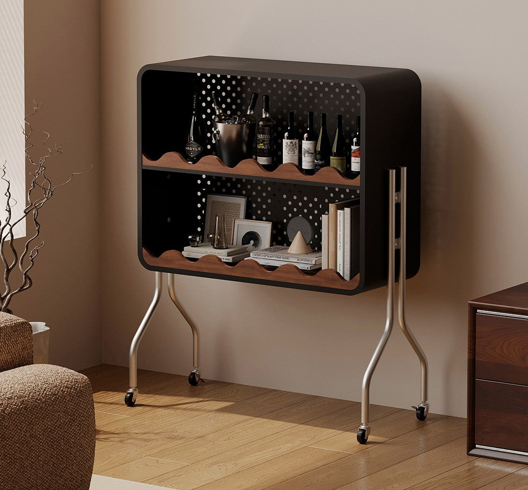 Modern Black Iron Bookshelf with Wheels, Mobile Industrial Display Storage Rack for Living Room, Bedroom, Office