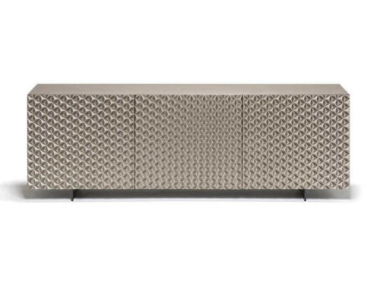 Luxury Modern Geometric 3D Panel TV Stand, Italian Style Sideboard for Living Room, Contemporary Media Console Cabinet with Storage, Beige