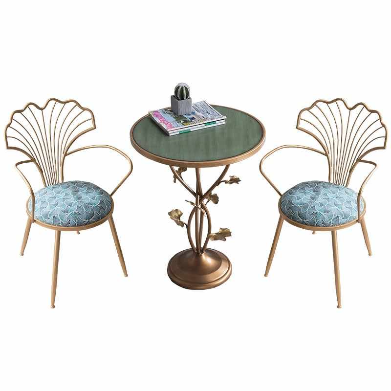 Country Shell Back Metal Accent Chair – Vintage Blue Cushion Garden Lounge Chair for Living Room, Patio, or Balcony