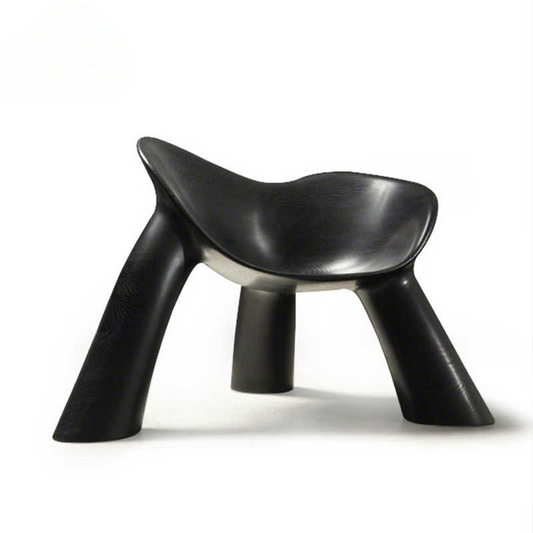 Modern Three-Legged Accent Chair, Unique Sculptural Lounge Stool, Designer Indoor Outdoor Seating, Textured Black