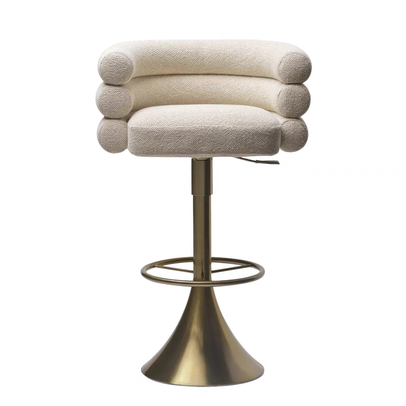 Luxury Modern Swivel Bar Stool with Gold Metal Base, Adjustable Height, Backrest, High-End Upholstered Kitchen Counter Chair