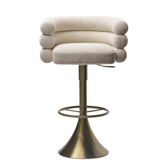 Luxury Modern Swivel Bar Stool with Gold Metal Base, Adjustable Height, Backrest, High-End Upholstered Kitchen Counter Chair