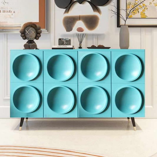 Modern Peacock Blue Cream Style Sideboard Cabinet, Minimalist Entryway Storage, 4-Door Organizer for Living Room Bedroom