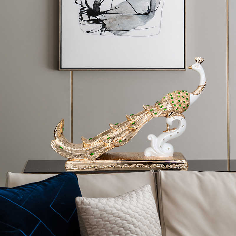 Luxury Rose Gold Peacock Sculpture – Artistic Resin Figurine with Crystal Accents for Living Room, Entryway, or Gift