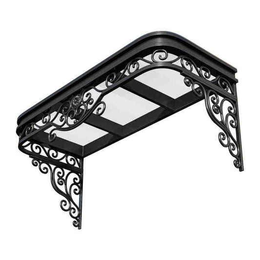 French Style Aluminum Door Canopy – Wrought Iron Decorative Window Awning, Outdoor Weather Protection with Ornate Scroll Design for Home Entrances