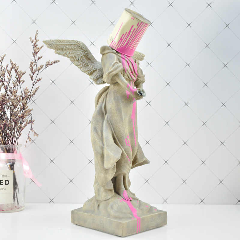 Paint Can Angel Sculpture – Modern Street Art Style Desktop Ornament, Contemporary Home Decor Figurine for Living Room Display