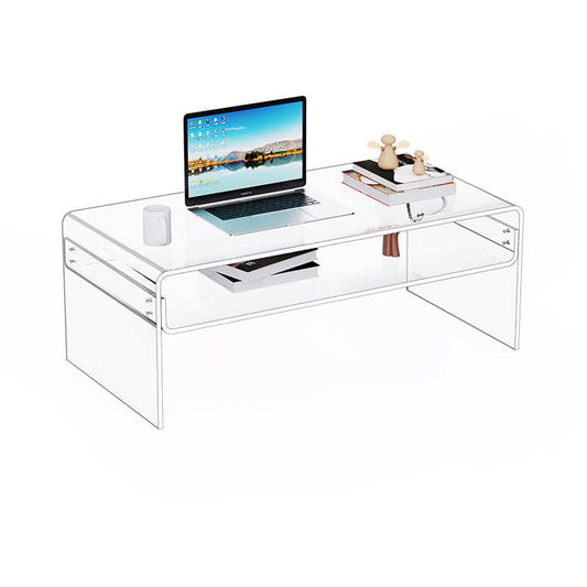 Modern Clear Acrylic Coffee Table, 2-Tier Minimalist Sofa Side Table for Living Room, 15mm Thick Small Space Storage