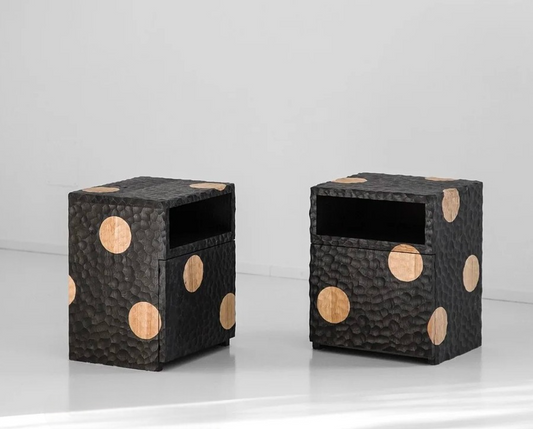 Hammered Solid Wood Nightstand, Artistic Minimalist Bedside Table, Creative Asian Style Storage Cabinet