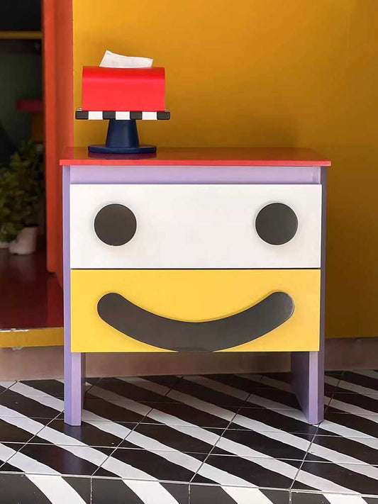 Nightstand Storage Cabinet – Colorful Geometric Kids Bedroom Organizer, Creative Art Deco Pop Side Table