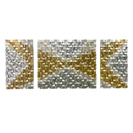 Luxury Modern 3D Wood Mosaic Wall Art Triptych, Large Handcrafted Pine Decorative Panels for Living Room Sofa and Bedroom, Unframed Set