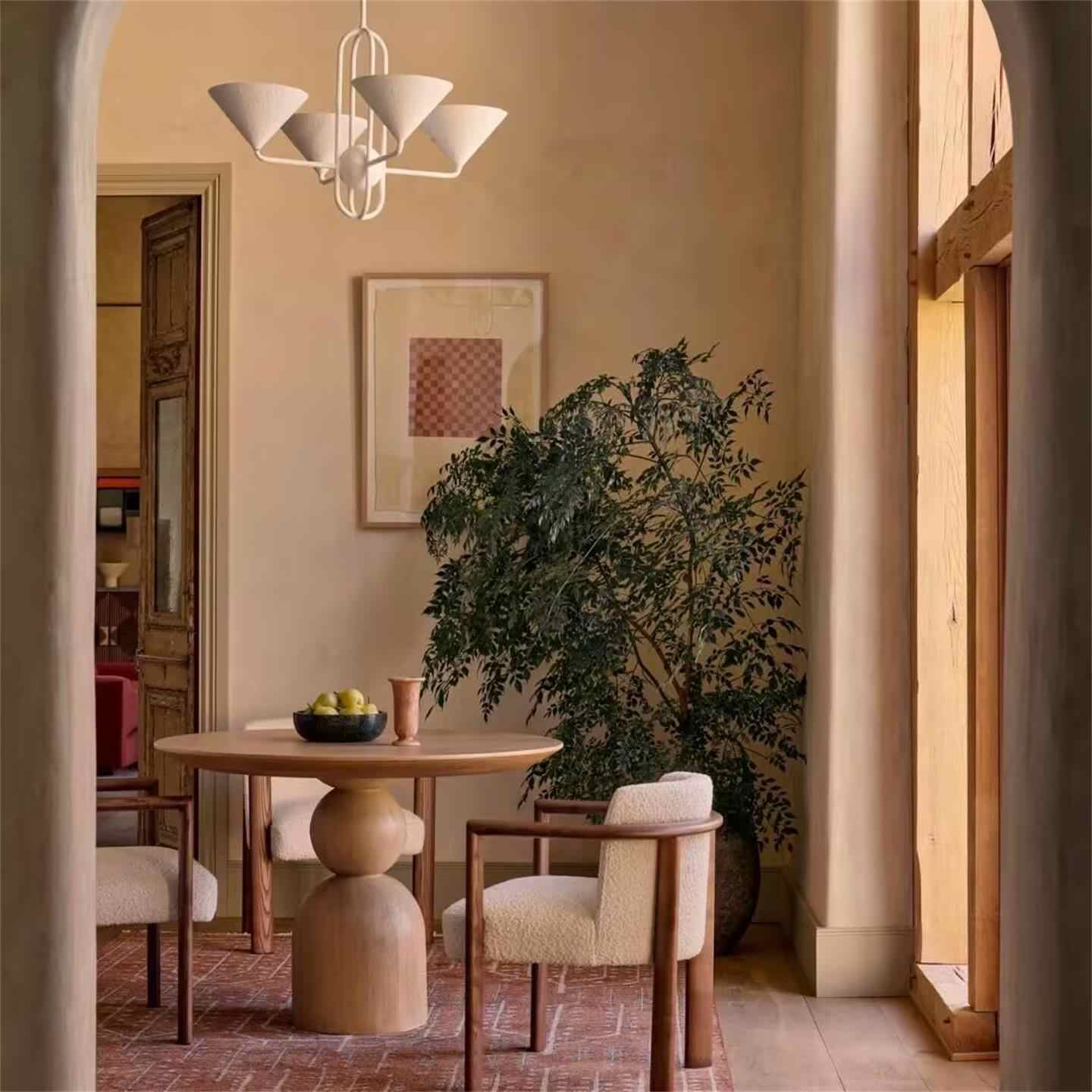Solid Wood Round Dining Table, Designer Minimalist Natural Pedestal Office Table, Vintage Luxury Small Space Dining