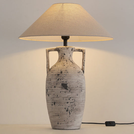 Handmade Ceramic Twin-Ear Table Lamp, Vintage Minimalist XL Accent Light, Living Room/Bedroom/Tea Room/Study