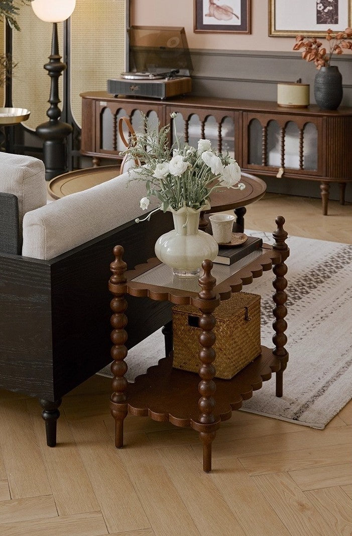 Vintage Solid Wood Cookie Side Table, Mid-Century 2-Tier Small Sofa Shelf – "Add Coffee" Finish