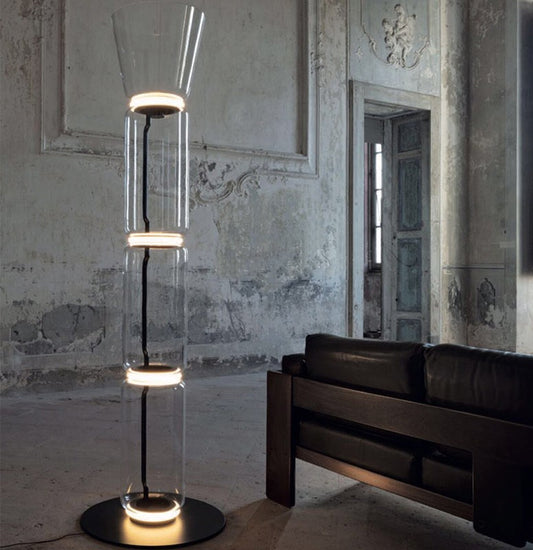 Postmodern Glass Barrel Floor Lamp, Creative Aluminum & Glass LED Standing Lamp for Living Room, Bedroom, or Designer Spaces