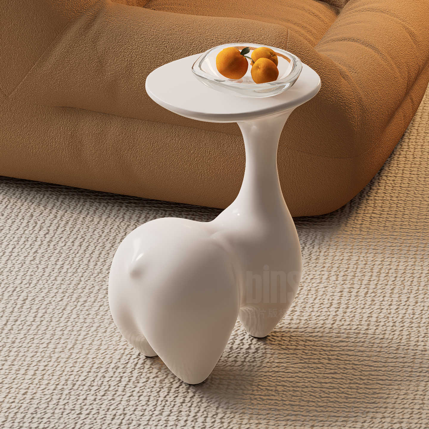 Rabbit-Shaped Sculptural Side Table, 2025 New Creative Ivory White Accent Table, Cute Animal Coffee Table for Living Room, Bedroom Nightstand,