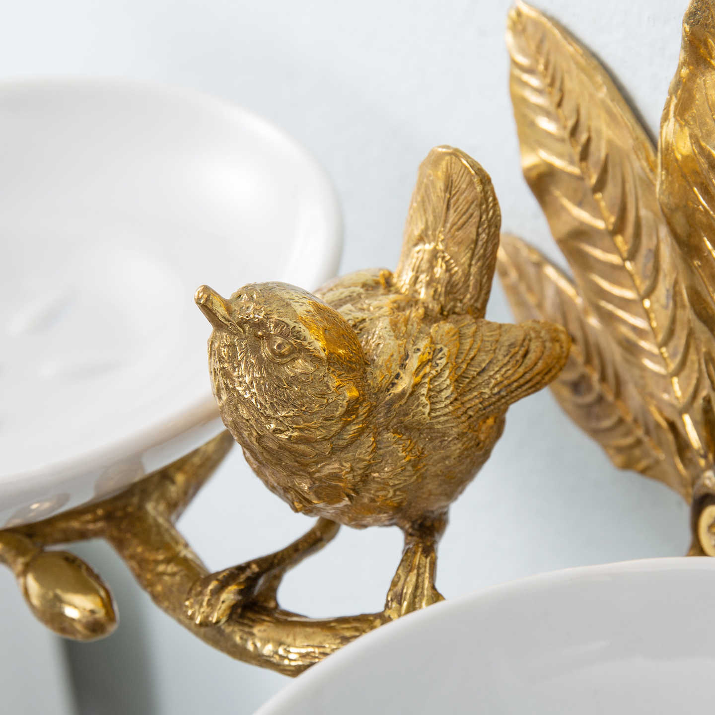 Butterfly Tao Vintage Brass Double Soap Dish, Bird Leaf Bathroom Organizer