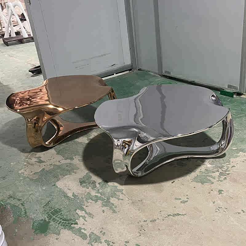 Modern Luxury Silver Electroplated Coffee Table, Designer Irregular Accent Table for Living Room, Entryway, or Lounge