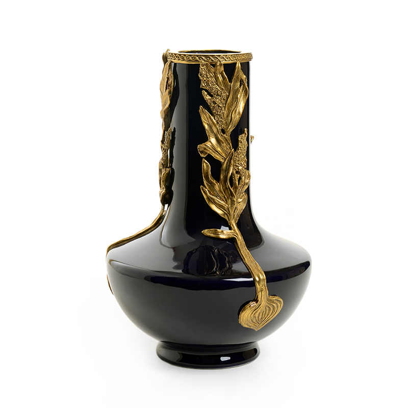 Royal Blue Porcelain and Brass Table Vase – Luxury Creative Decorative Flower Vase for Centerpiece, Living Room, Office, and Modern Home