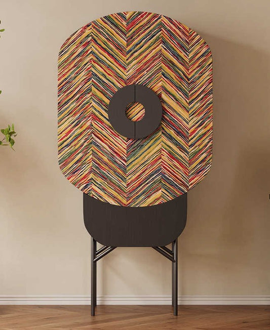 Italian Minimalist Tall Geometric Chevron Cabinet – Modern Luxury Colorful Bar Sideboard, Designer Statement Accent Storage Console for Living Room or Liquor Collection