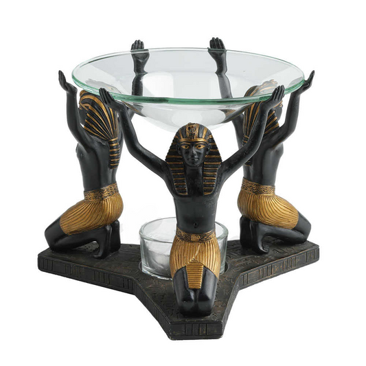 Egyptian Pharaoh Perfume Holder – Resin Figurine Tray with Glass Dish, Home Decor Accent and Unique Gift
