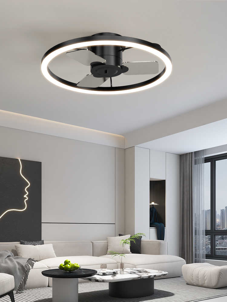 Modern Minimalist Ceiling Fan Light, Dimmable Black Smart LED Fan Lamp with Remote & APP Control for Bedroom or Living Room