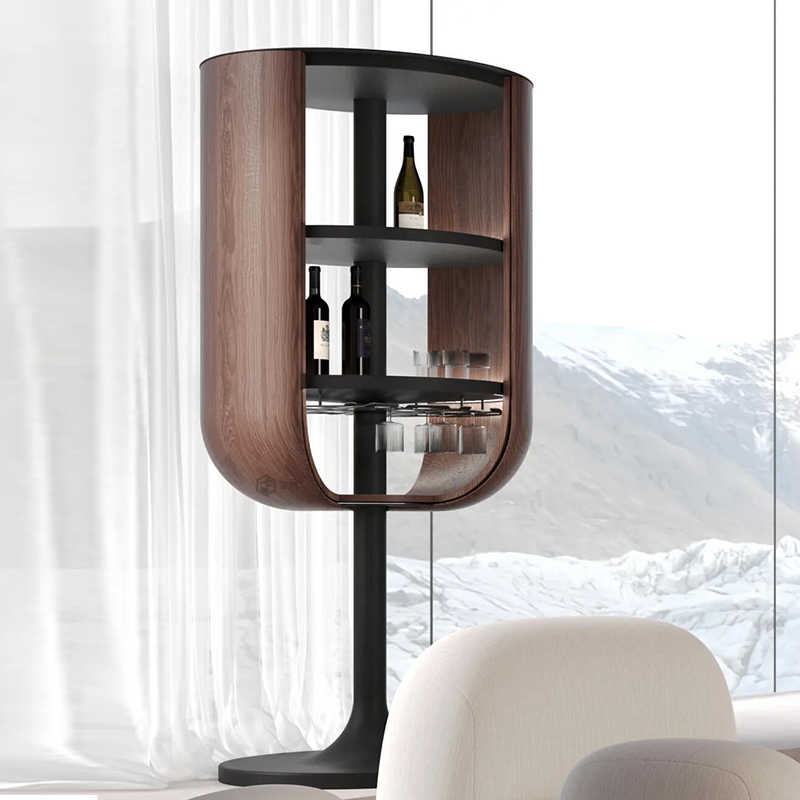 Italian Designer Petal-Shaped Wine Cabinet with Walnut Wood Frame, Luxury Floating Wine Storage for Villa & High-End Homes