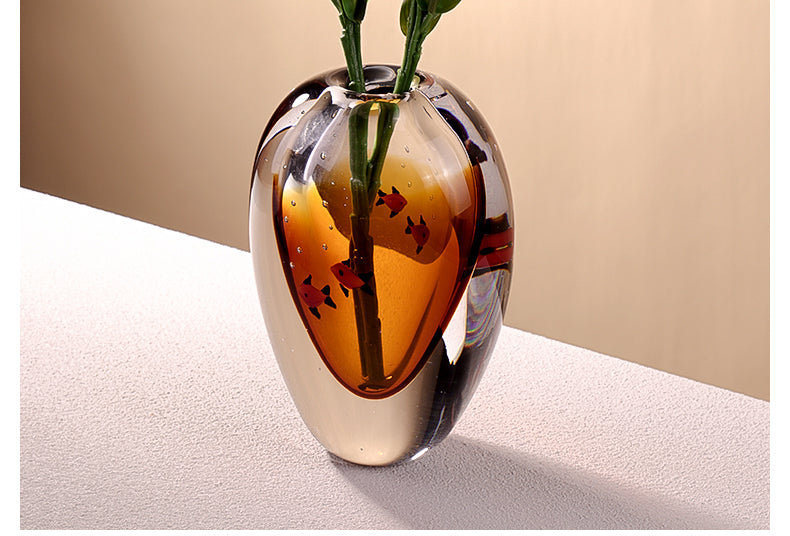 Creative Bubble Fish Glass Vase, Luxury Art Glass Aquarium-Inspired Flower Vessel for Living Room Dining Table, Heavy Crystal Decorative Accent
