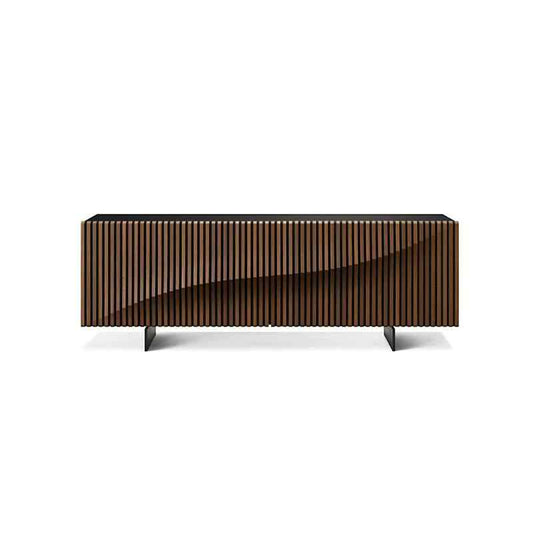 Walnut Minimalist Sideboard Cabinet, Modern Solid Wood Storage Console for Living Room Entryway,  Wave Slat Shoe Buffet