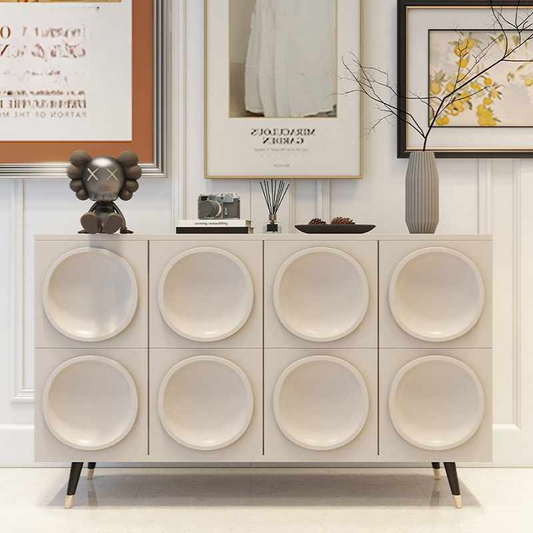 Modern Cream White Minimalist Sideboard Cabinet, Entryway Storage Organizer, 4-Door Living Room Bedroom Console