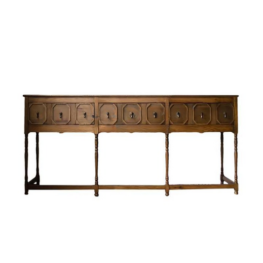 Vintage Solid Wood Extra Long Entryway Console Cabinet – Antique Style Multi-Drawer Sideboard for Hallway, Foyer, and Living Room Decor