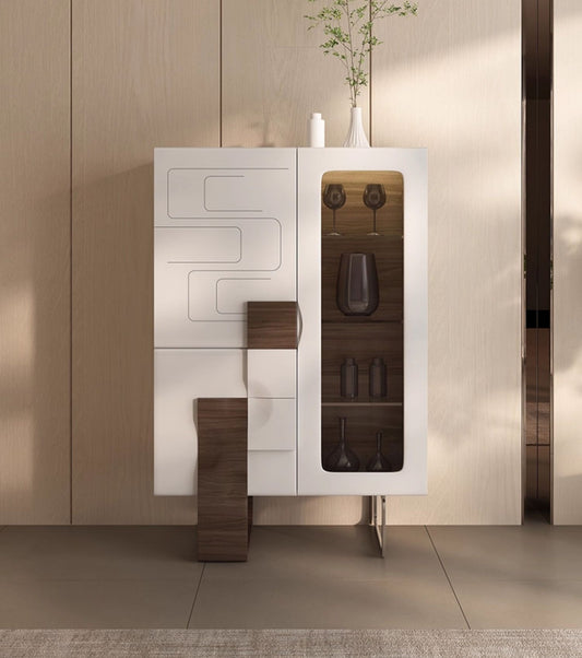 Luxury Modern Glass Display Cabinet – High-End Wine Storage Sideboard for Living Room or Dining Room, Solid Wood & Glass