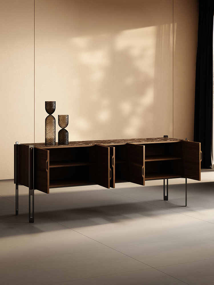 Minimalist Solid Wood Sideboard – Luxury Modern Marble Buffet Storage Cabinet for Villa, Entryway, Living Room