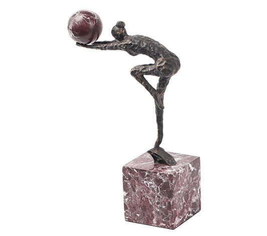Modern Abstract Metal Gymnast Sculpture with Marble Base, Artistic Minimalist Figurine for Living Room, TV Cabinet, Entryway, Office, Wine Cabinet Decor