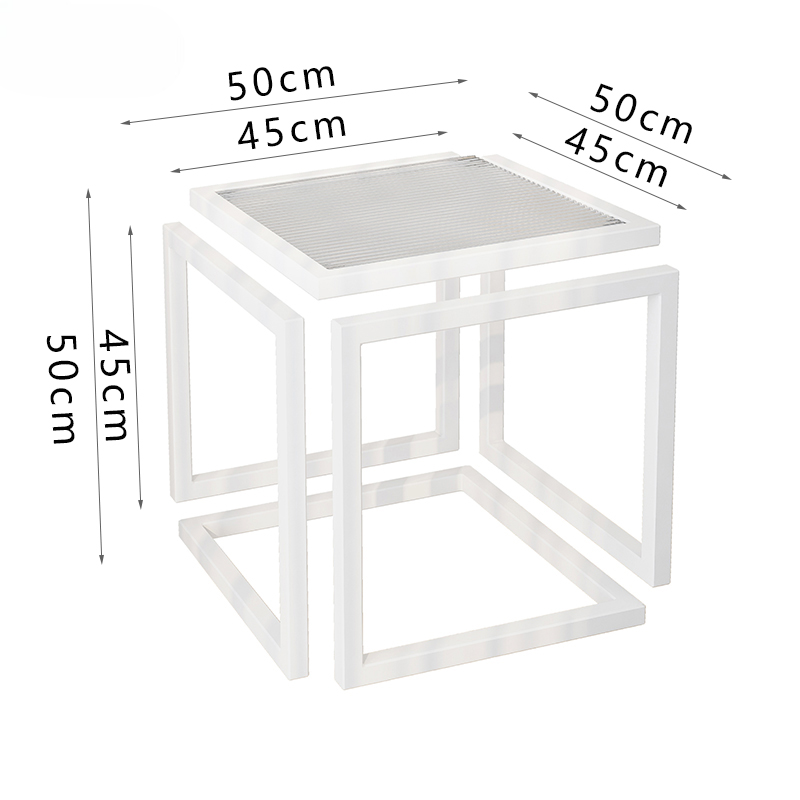 Modern Minimalist Floating Glass Side Table, Large White Metal Frame Square Accent for Living Room, Sofa, or Bedroom