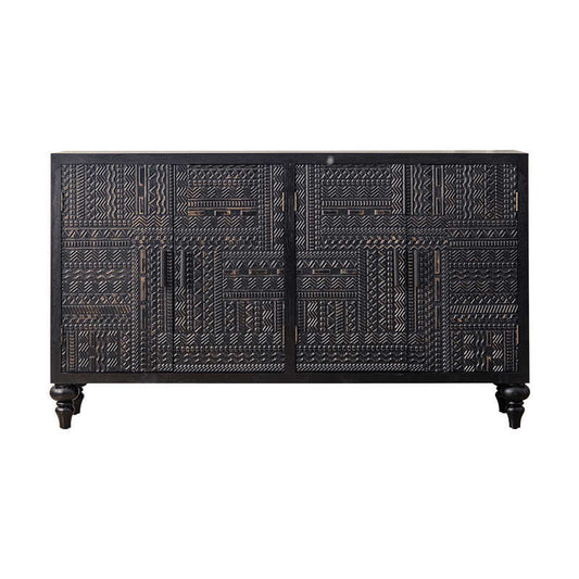 Vintage Hand-Carved Console Cabinet, Wabi-Sabi Distressed Wood Sideboard, Entryway Storage Buffet for Dining Room, Living Room, Hotel