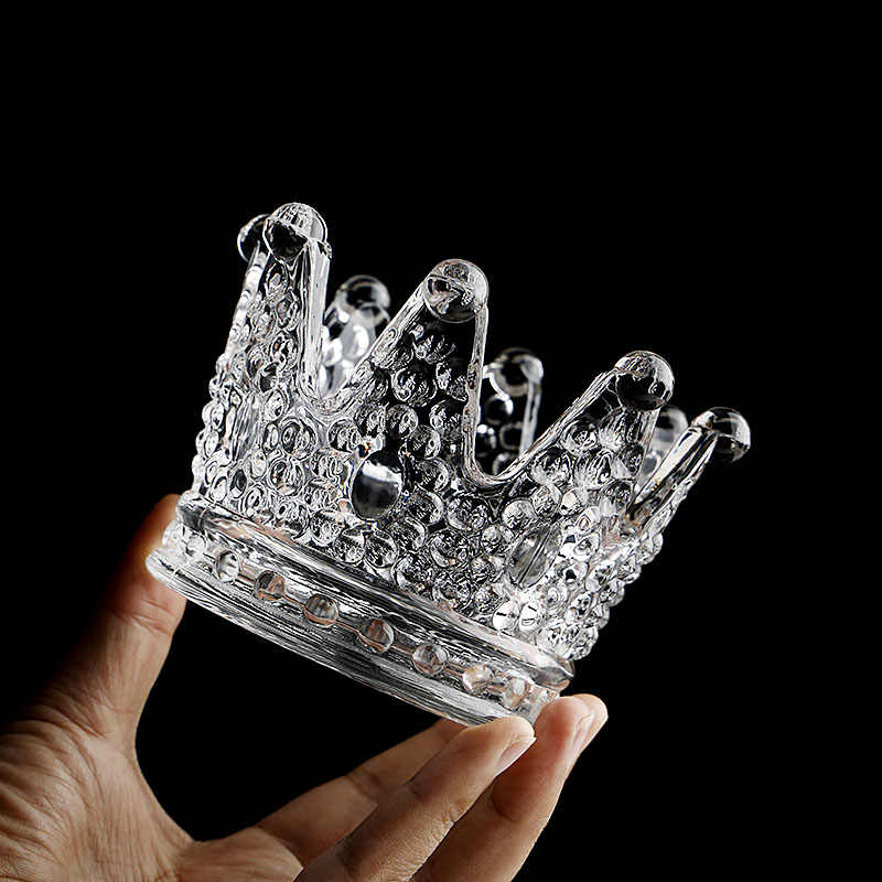 Crystal Crown Glass Storage Box, Royal Jewelry & Makeup Organizer for Earrings Rings Beauty Blenders, Elegant Vanity Display Stand