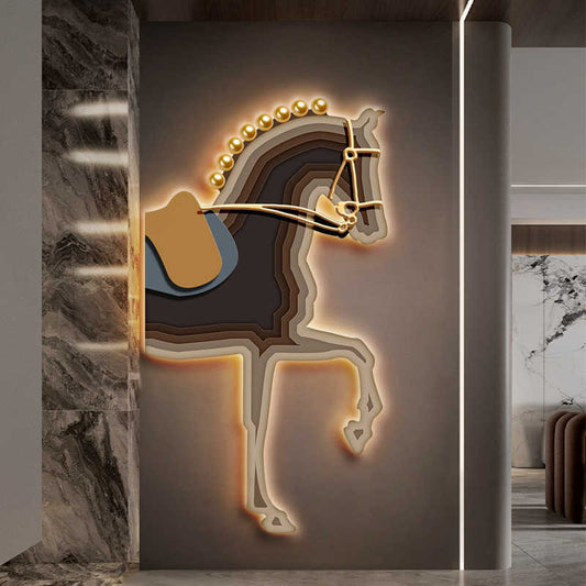 Modern Luxury 3D Horse LED Wall Art, Plug-In Remote Control Frameless Acrylic Sculpture, High Creative Accent for Living Room or Entryway
