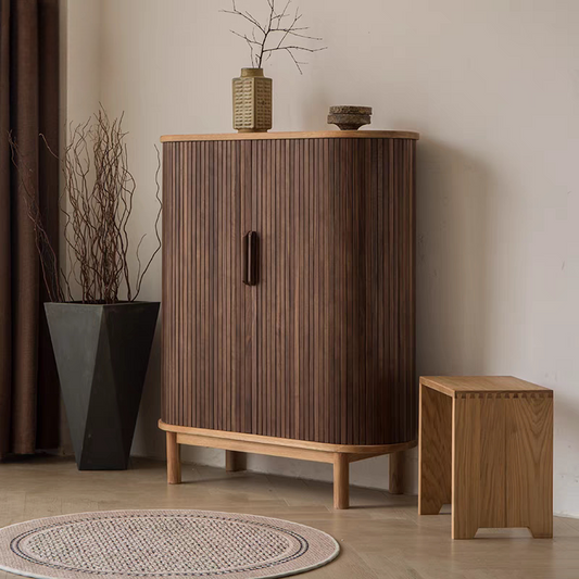 Modern Black Walnut Shoe Cabinet, Minimalist Small-Space Storage Entryway Organizer