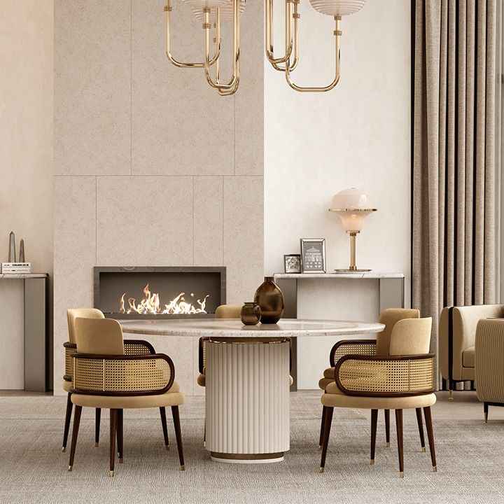 Nordic Luxury Cane Dining Chair – Mid-Century Modern Velvet Upholstered Armchair with Rattan Back, Designer Restaurant Chair for Hotel, Café, Home Dining