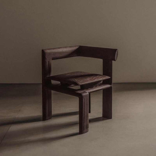 Vintage Designer Dining Chair – Black Walnut Solid Wood Accent Chair for Cafés, Hotels, Model Homes & Minimalist Dining