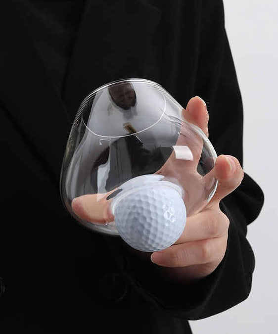 Golf Ball Whiskey Glass Set 375ml – Creative Home Bar Vintage Rocks Glass with Tilted Design, Old Fashioned Cocktail Tumbler, 2 Pack